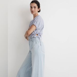 Madewell Embroidered Poplin Puff-Sleeve Cutout Crop Top in Distant Peri Sz Large